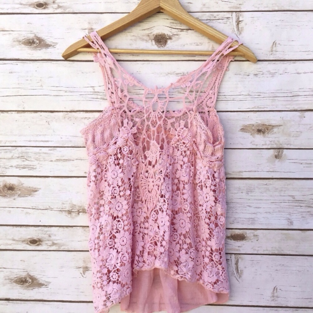 B Sharp Pink Festival Lace Back Tank Top FLIRTY